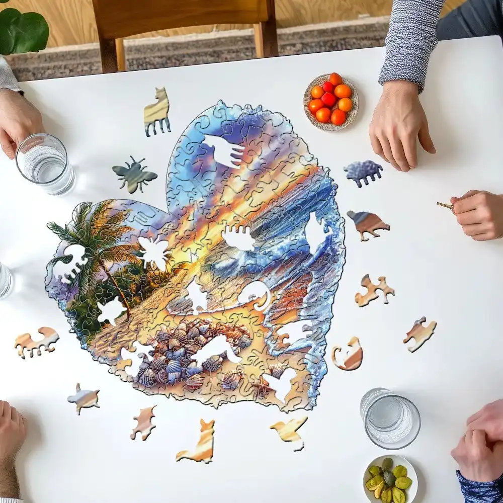 Heart-Shaped Shell Beach Wooden Jigsaw Puzzle - Image 3
