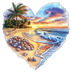 Heart-Shaped Shell Beach Wooden Jigsaw Puzzle