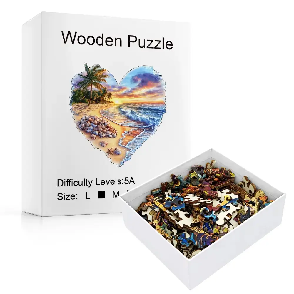 Heart-Shaped Shell Beach Wooden Jigsaw Puzzle - Image 2