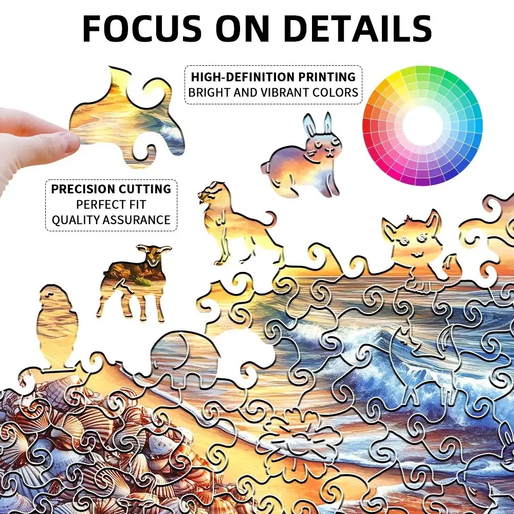 Heart-Shaped Shell Beach Wooden Jigsaw Puzzle - Image 4