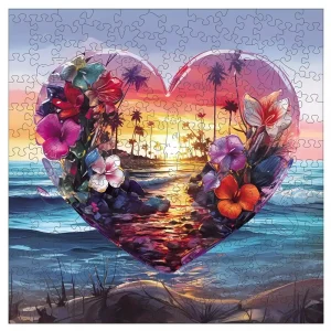 Heart-Shaped Sunset Scenery Wooden Jigsaw Puzzle