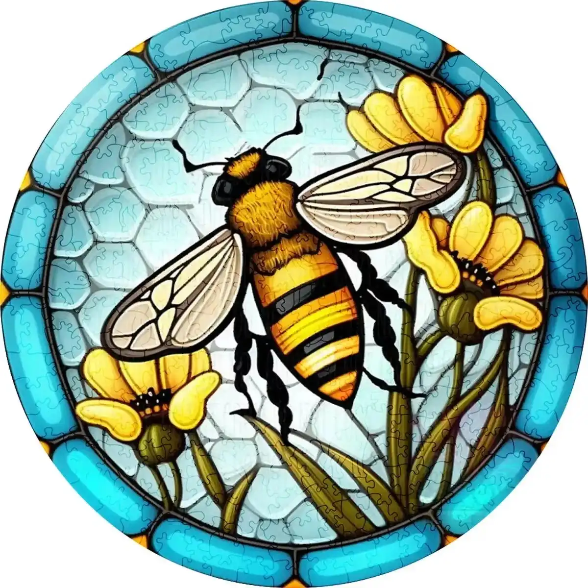 Honeybee And Flowers Wooden Jigsaw Puzzle