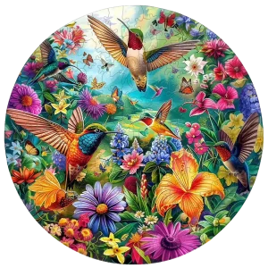 Humingbirds And Flowers Woodeng Jigsaw Puzzle
