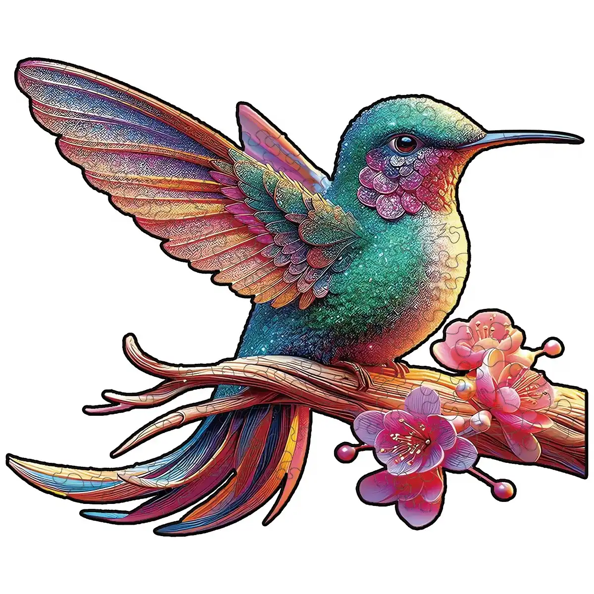 Hummingbird On Branch Wooden Jigsaw Puzzle