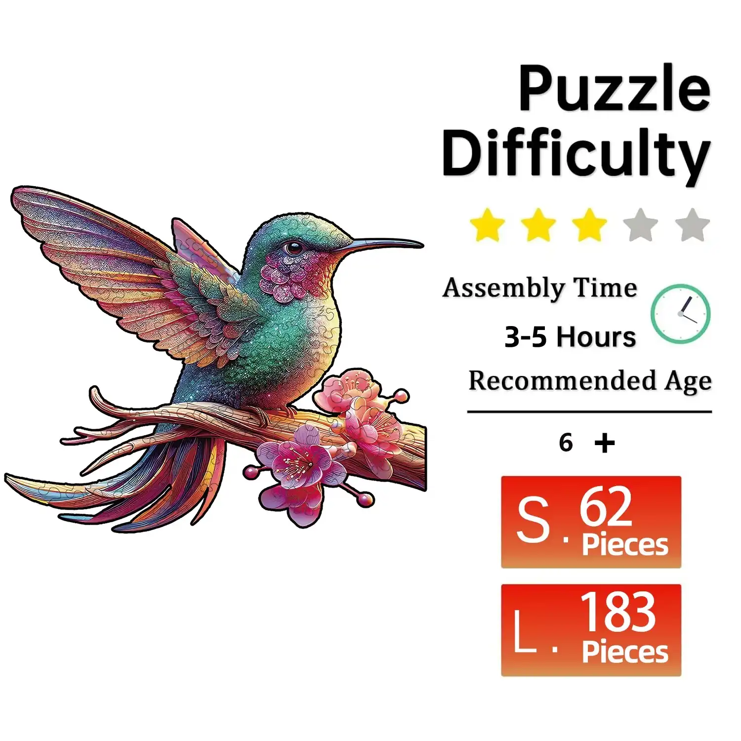 Hummingbird On Branch Wooden Jigsaw Puzzle - Image 2