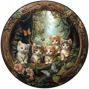 Kittens In The Forest Wooden Jigsaw Puzzle