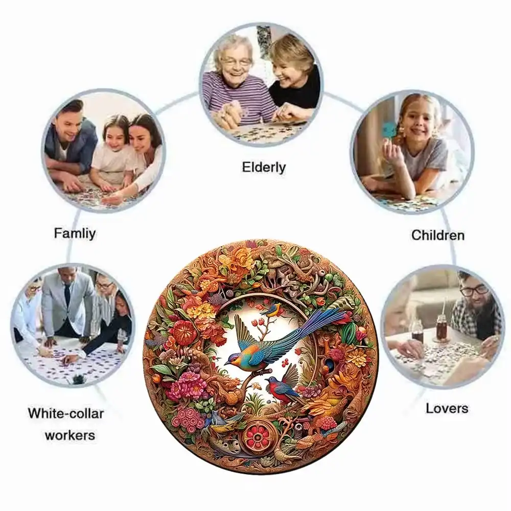 Mysterious Circular Birds Wooden Jigsaw Puzzle - Image 3