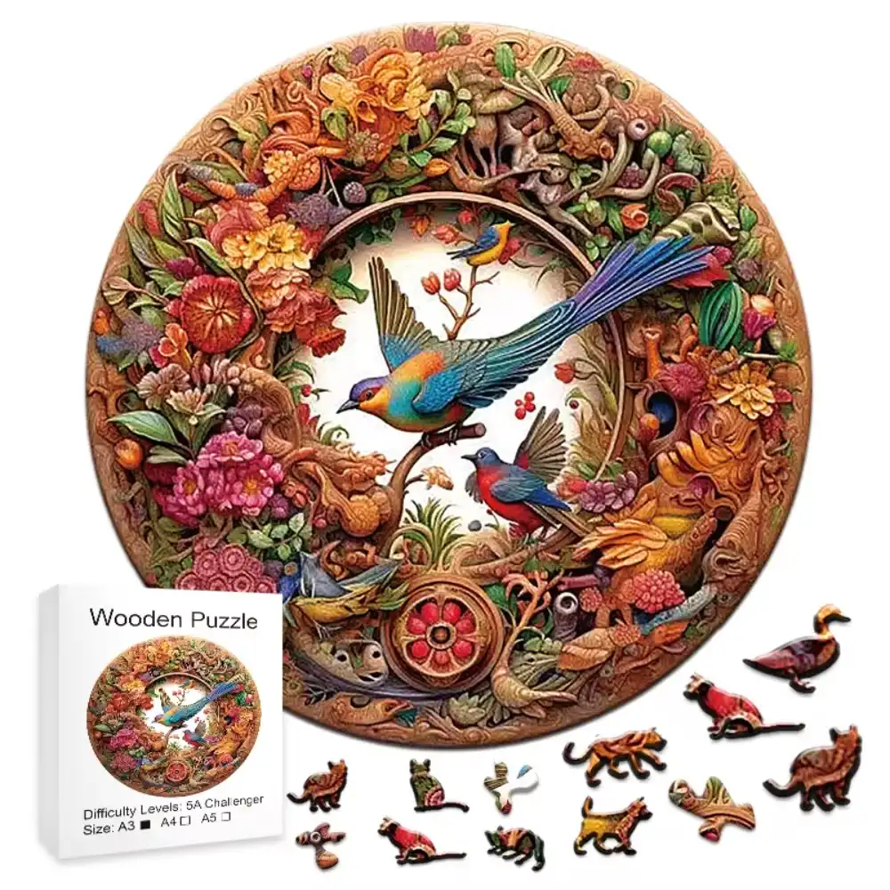 Mysterious Circular Birds Wooden Jigsaw Puzzle