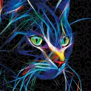 Neon Cat Wooden Jigsaw Puzzle