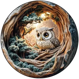 Owl On Branch Wooden Jigsaw Puzzle