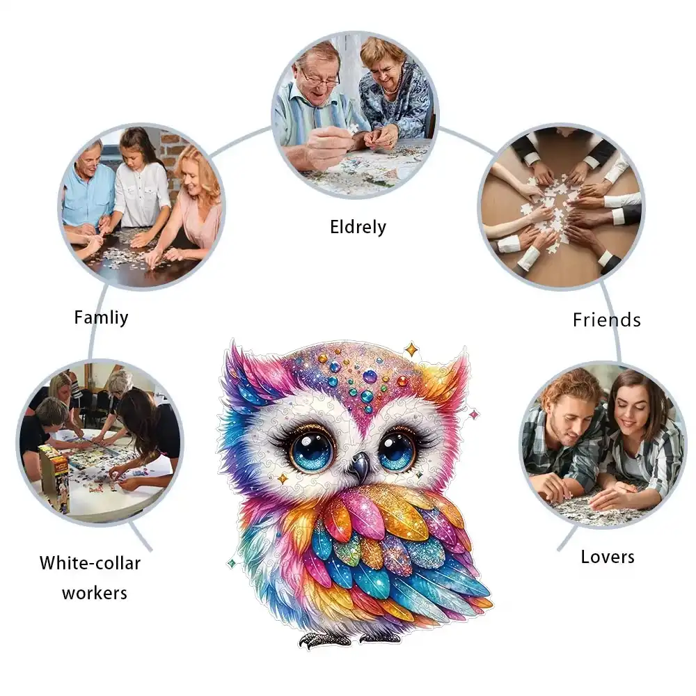 Rainbow Gemstone Owl Wooden Jigsaw Puzzle - Image 6