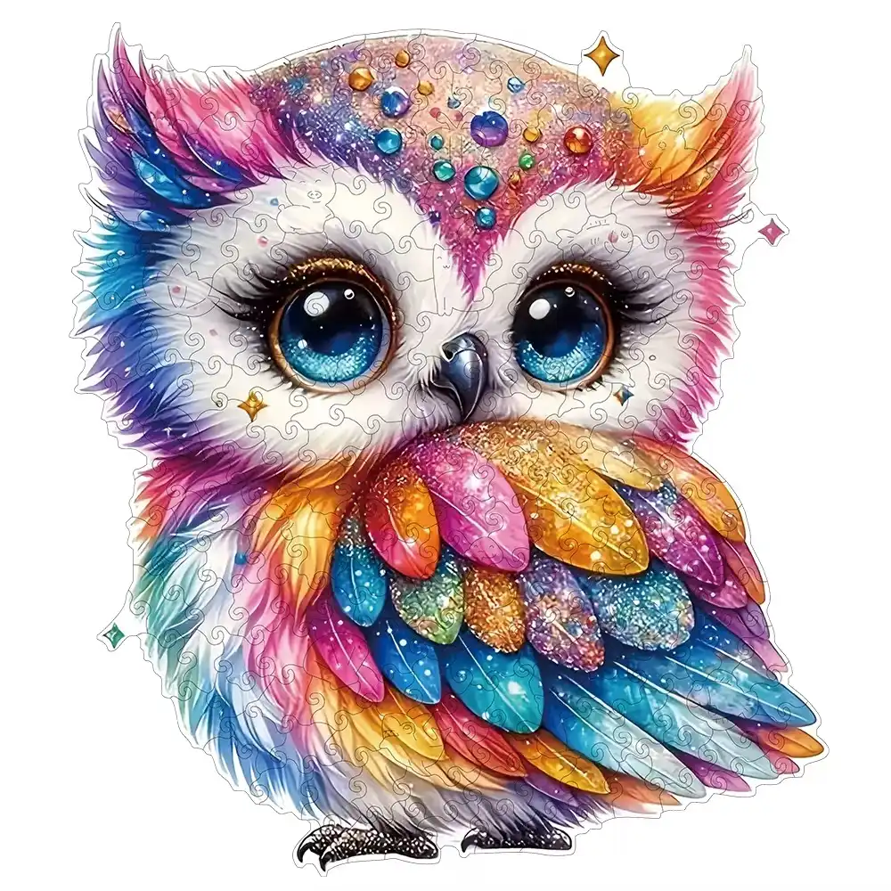 Rainbow Gemstone Owl Wooden Jigsaw Puzzle