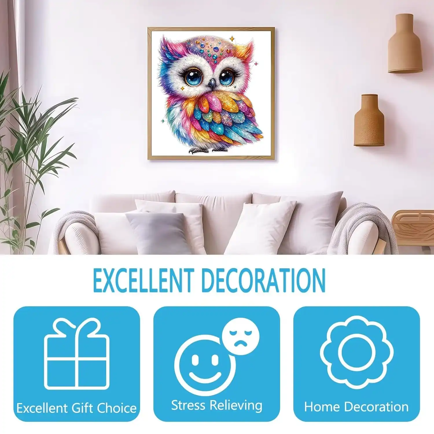 Rainbow Gemstone Owl Wooden Jigsaw Puzzle - Image 4