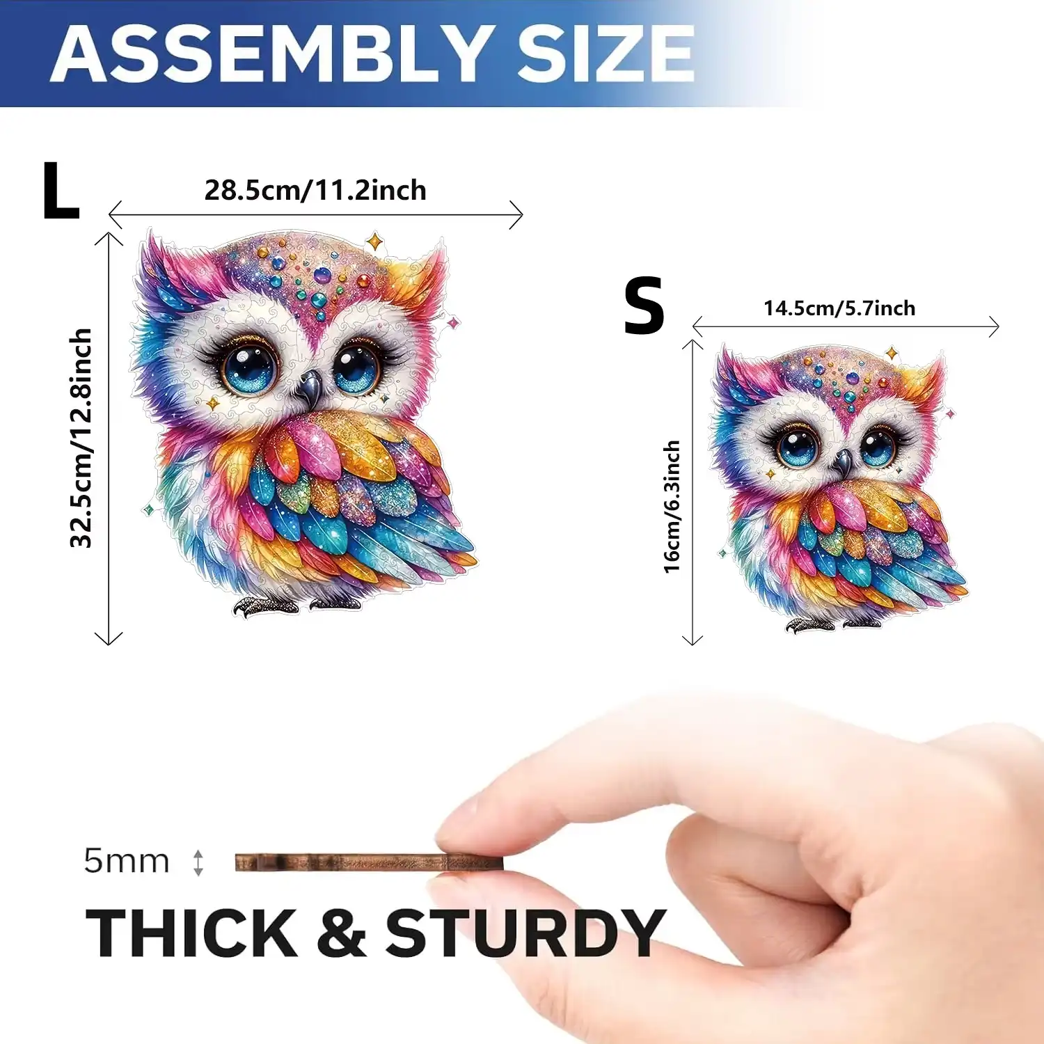 Rainbow Gemstone Owl Wooden Jigsaw Puzzle - Image 3