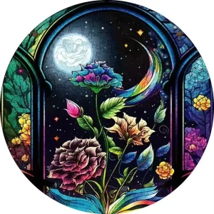 Roses In The Full Moon Wooden Jigsaw Puzzle