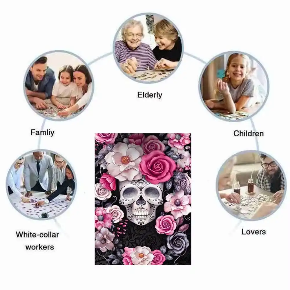 Skeleton And Flowers Wooden Jigsaw Puzzle - Image 4