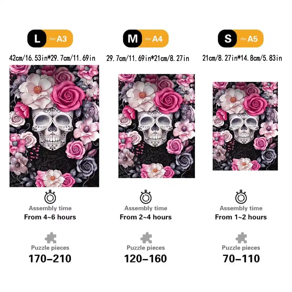 Skeleton And Flowers Wooden Jigsaw Puzzle - Image 3