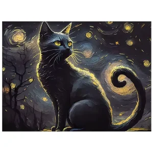 Starry Sky Cat Wooden Jigsaw Puzzle