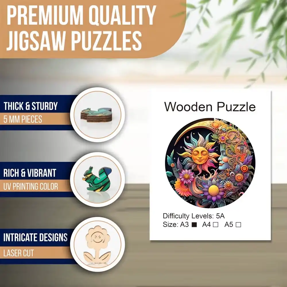 Sun And Moon Art Wooden Jigsaw Puzzle - Image 3