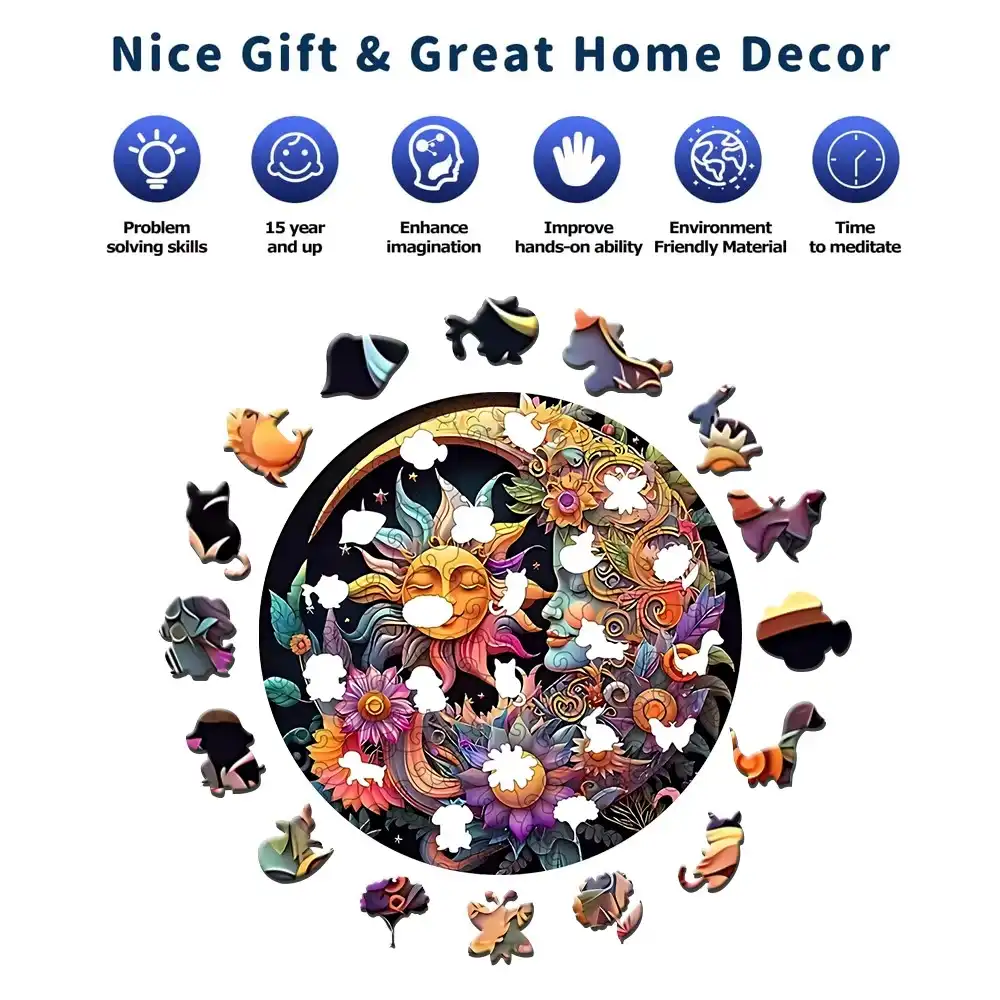 Sun And Moon Art Wooden Jigsaw Puzzle - Image 4