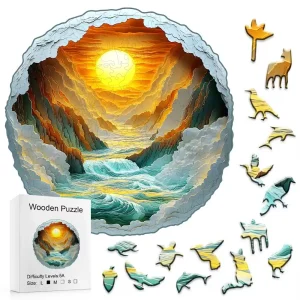 Sun in The Mountains Wooden Jigsaw Puzzle