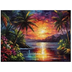 Sunset By The Lake Wooden Jigsaw Puzzle