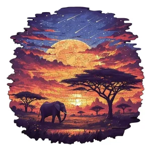 Sunset On The Grassland Wooden Jigsaw Puzzle