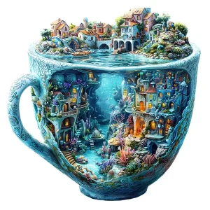 Village In Tea Cup Wooden Jigsaw Puzzle