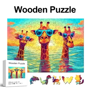 Three Leisurely Giraffes Wooden Jigsaw Puzzle
