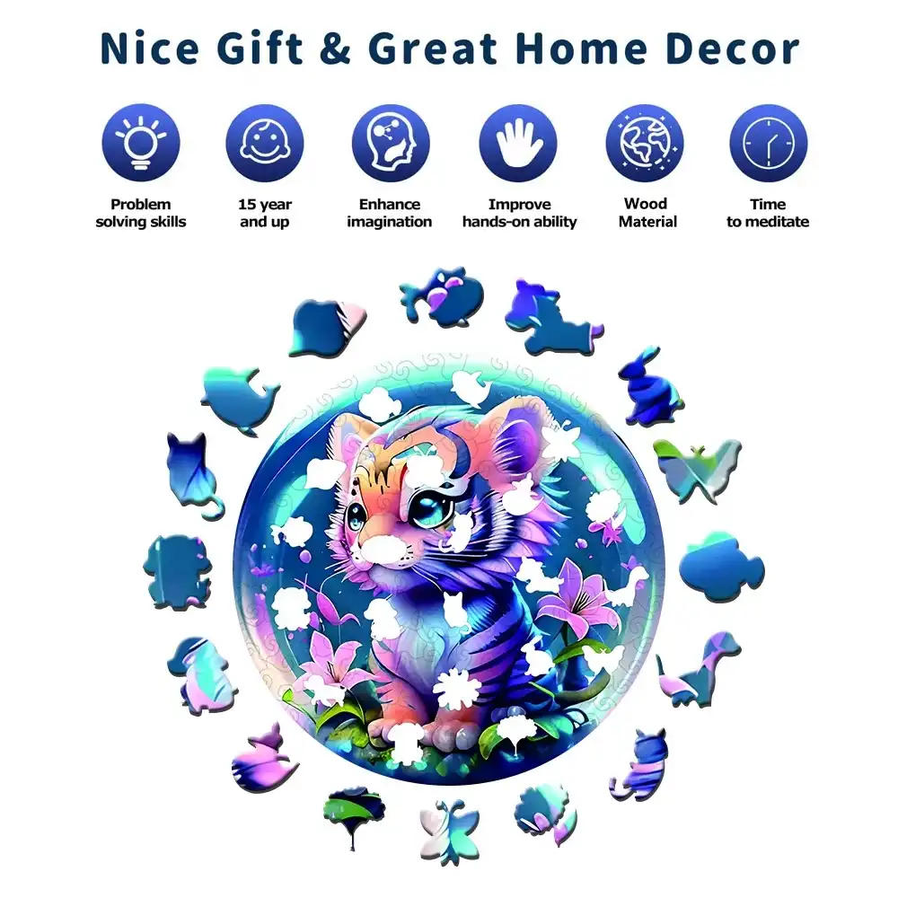 Tiger In Bubble Wooden Jigsaw Puzzle - Image 4