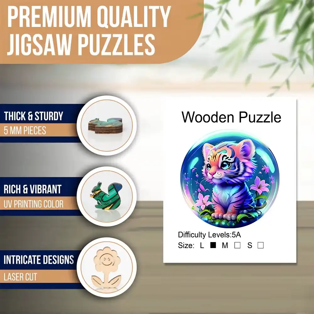 Tiger In Bubble Wooden Jigsaw Puzzle - Image 3