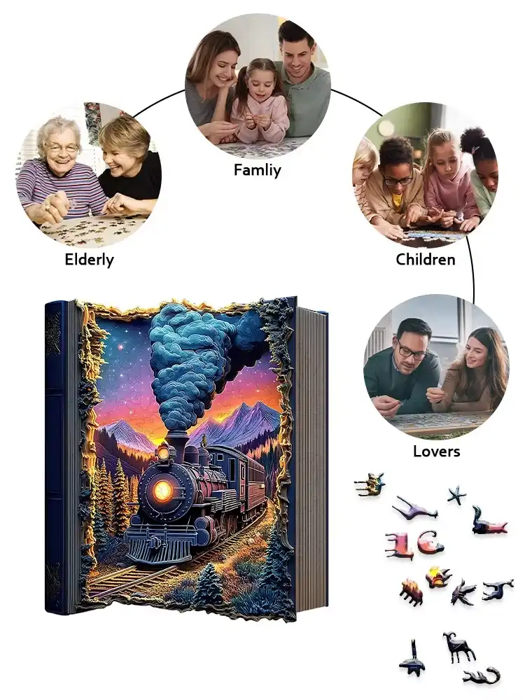 Train In Book Cover Wooden Jigsaw Puzzle - Image 3