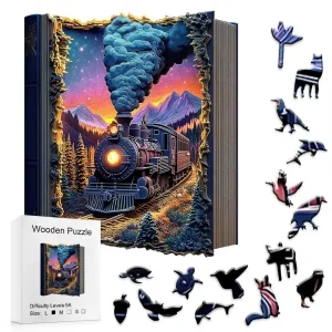 Train In Book Cover Wooden Jigsaw Puzzle
