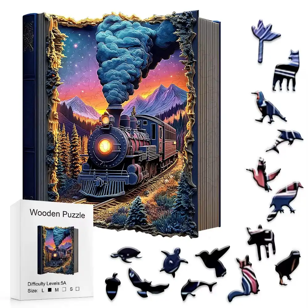Train In Book Cover Wooden Jigsaw Puzzle