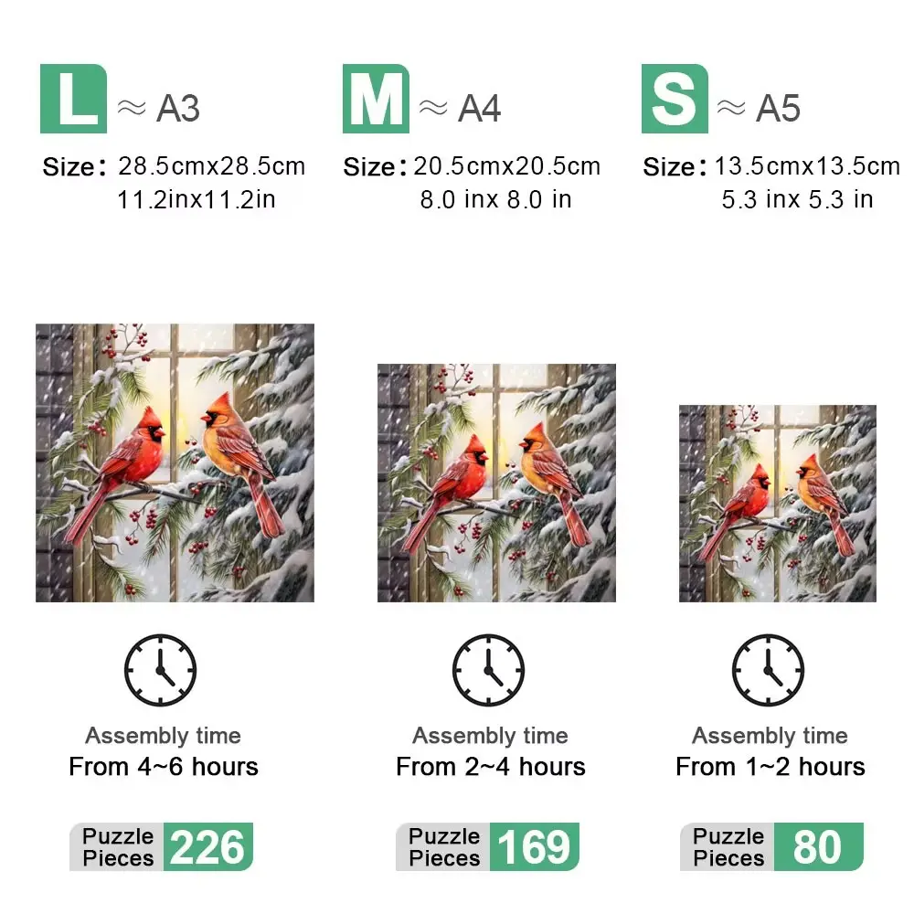 Two Red Birds Christmas Wooden Jigsaw Puzzle - Image 6