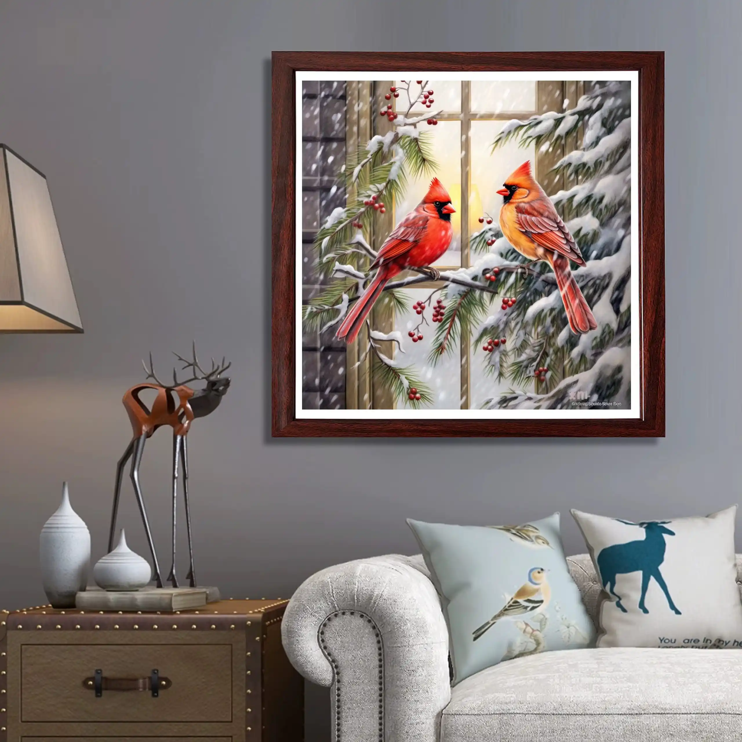Two Red Birds Christmas Wooden Jigsaw Puzzle - Image 4
