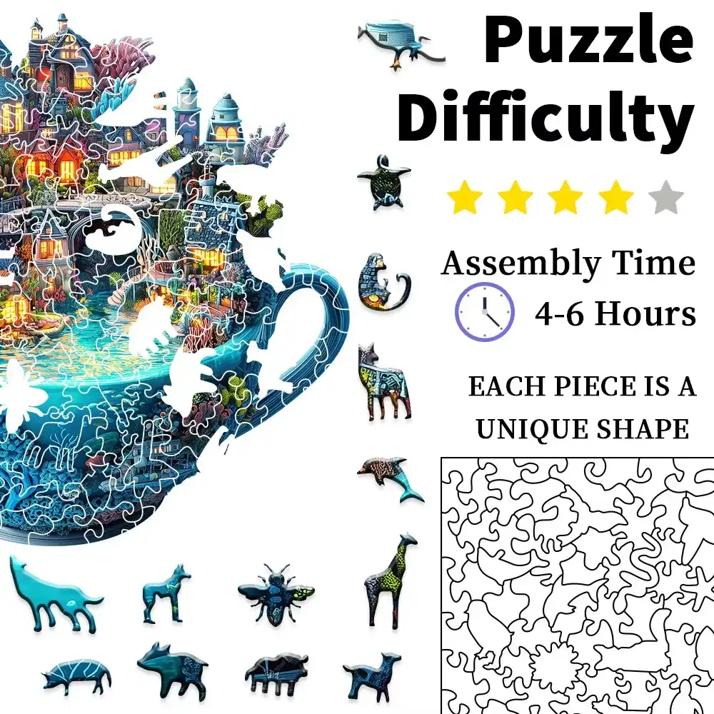 Village In The Cup Wooden Jigsaw Puzzle - Image 5