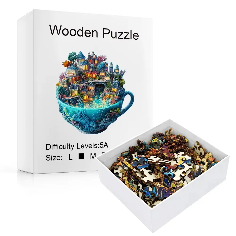 Village In The Cup Wooden Jigsaw Puzzle - Image 2