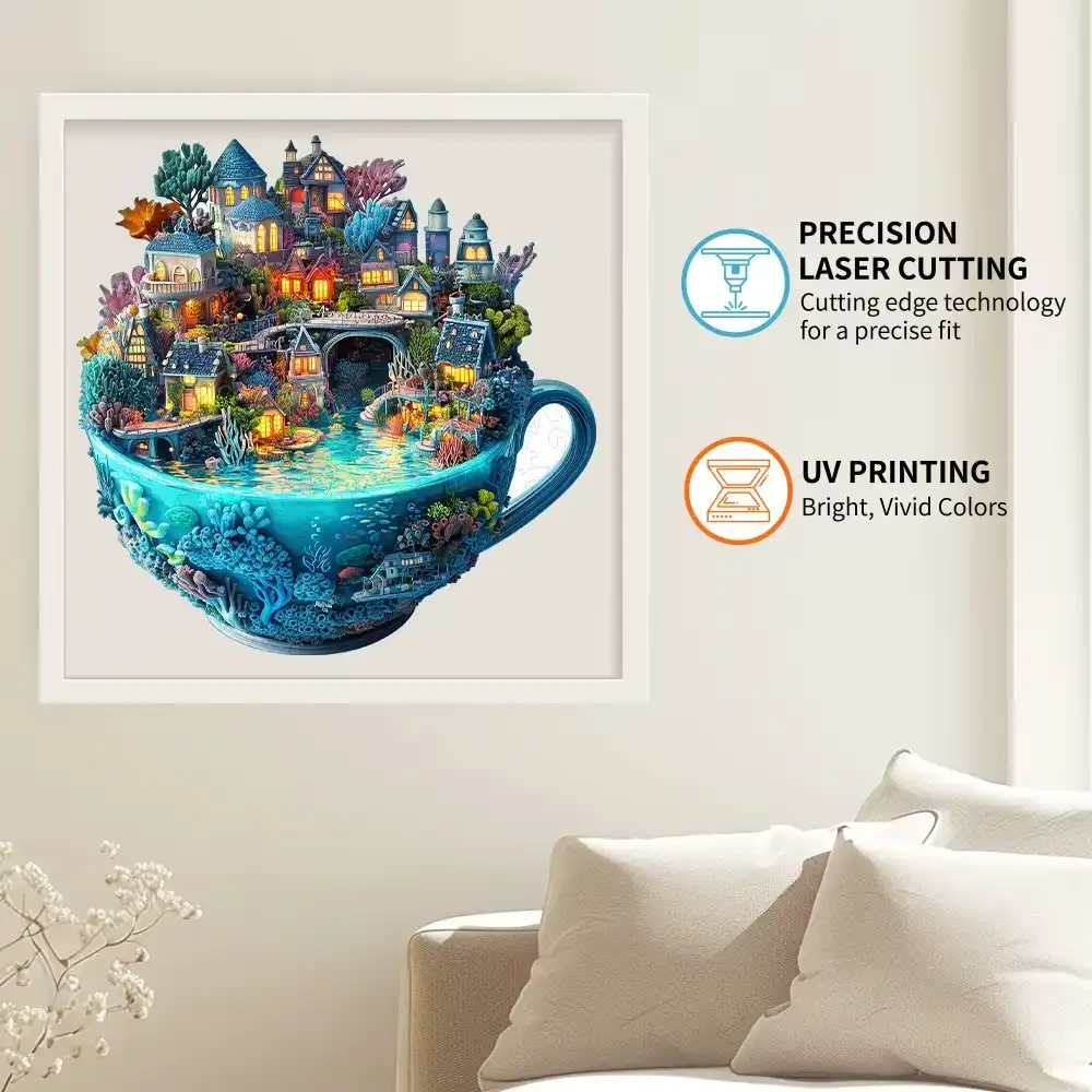 Village In The Cup Wooden Jigsaw Puzzle - Image 3