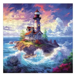 Waves And Lighthouse Wooden Jigsaw Puzzle