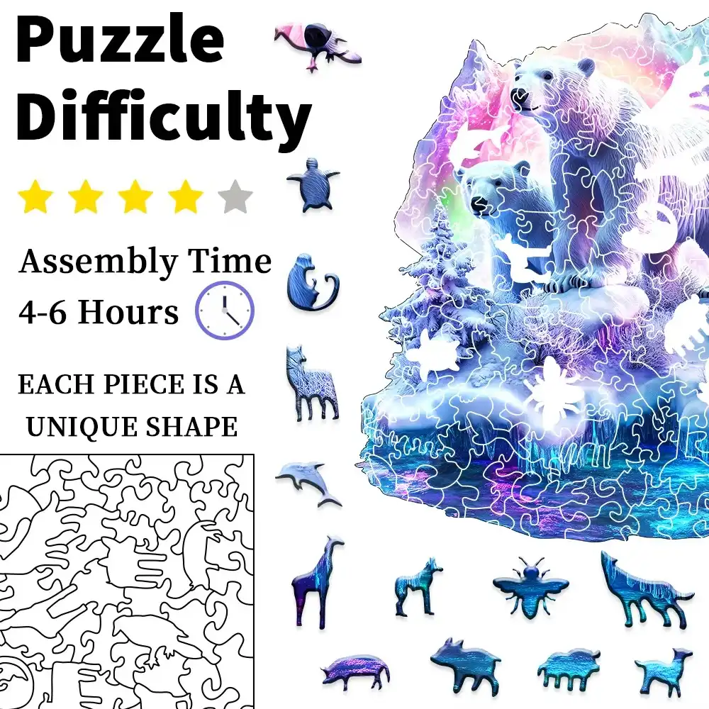 White Bears Wooden Jigsaw Puzzle - Image 4