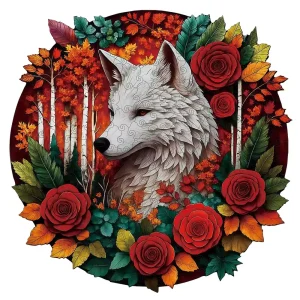 Wolf In The Flowers Wooden Jigsaw Puzzle
