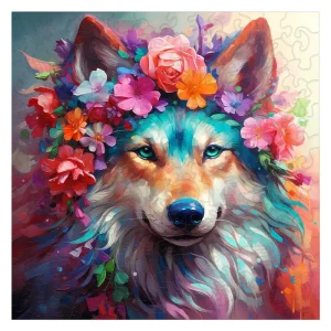 Wolf With Flowers Wooden Jigsaw Puzzle