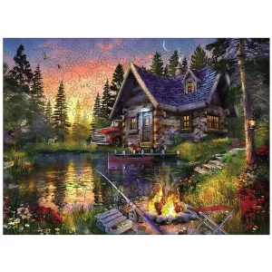 Wooden House By The Lake Wooden Jigsaw Puzzle
