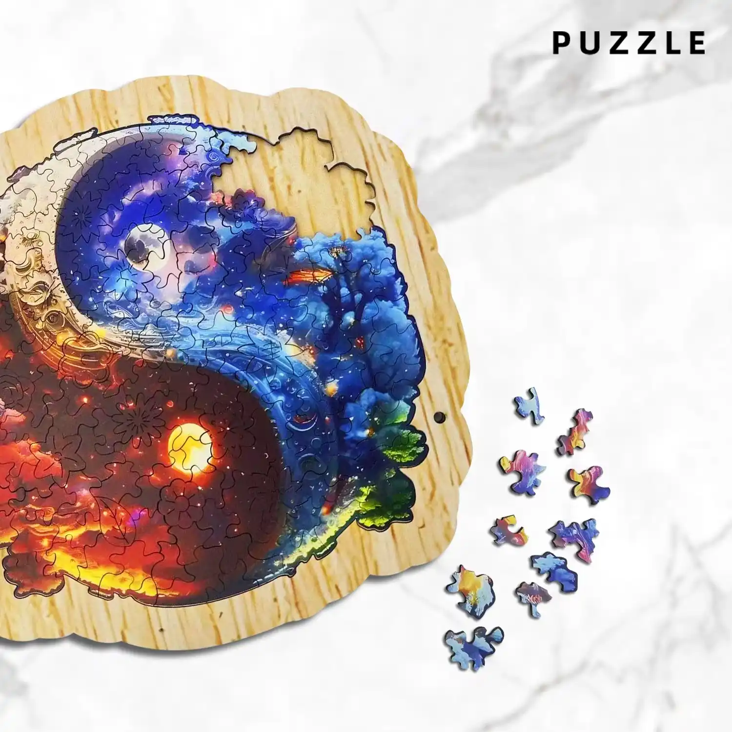 Yin Yang Moon And Tree Wooden Jigsaw Puzzle - Image 7