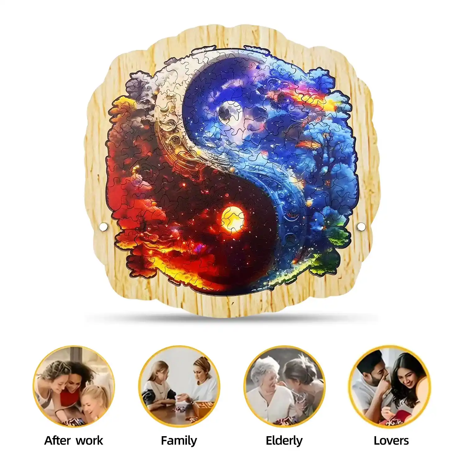 Yin Yang Moon And Tree Wooden Jigsaw Puzzle - Image 5