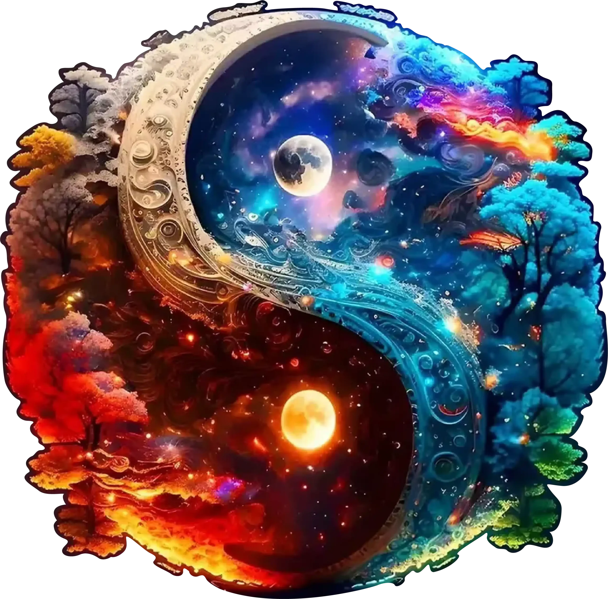 Yin Yang Moon And Tree Wooden Jigsaw Puzzle