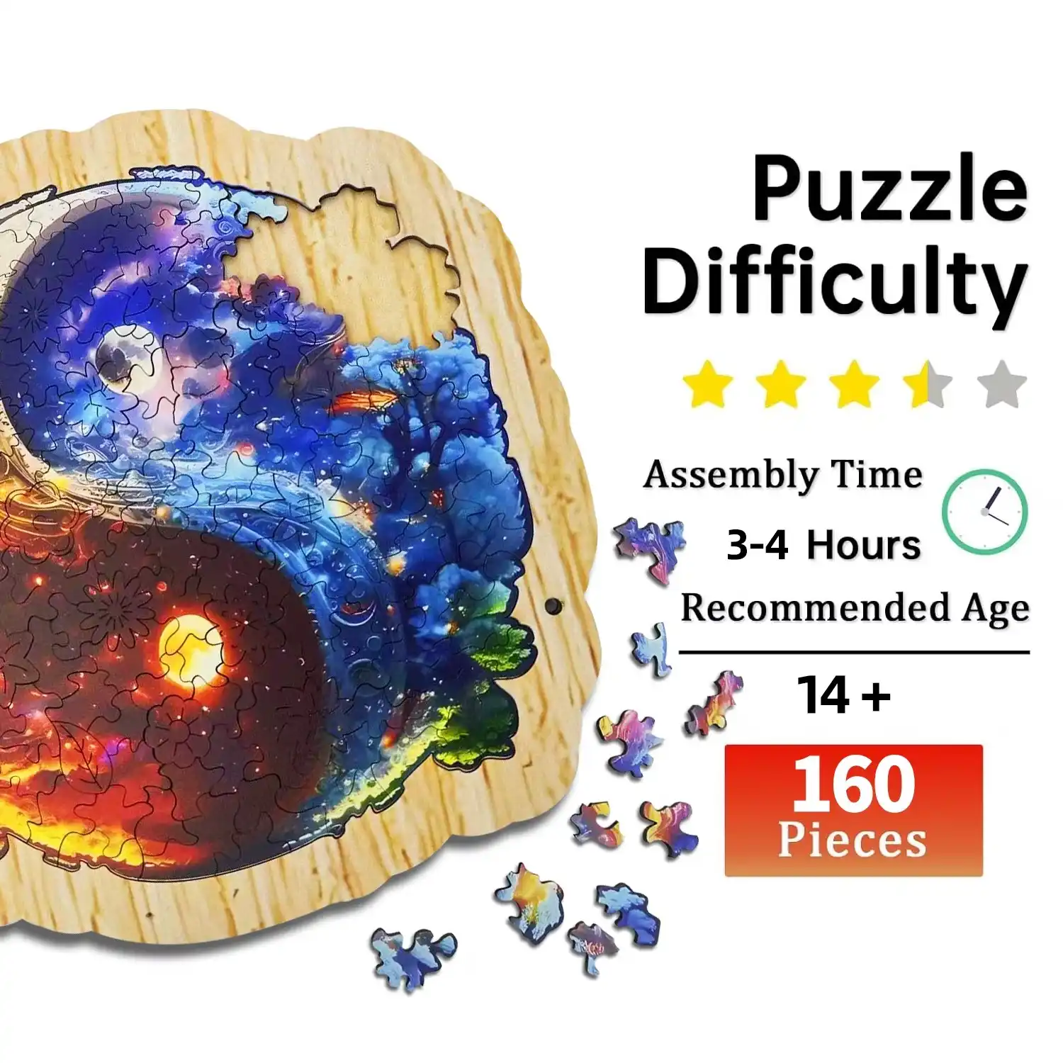 Yin Yang Moon And Tree Wooden Jigsaw Puzzle - Image 4