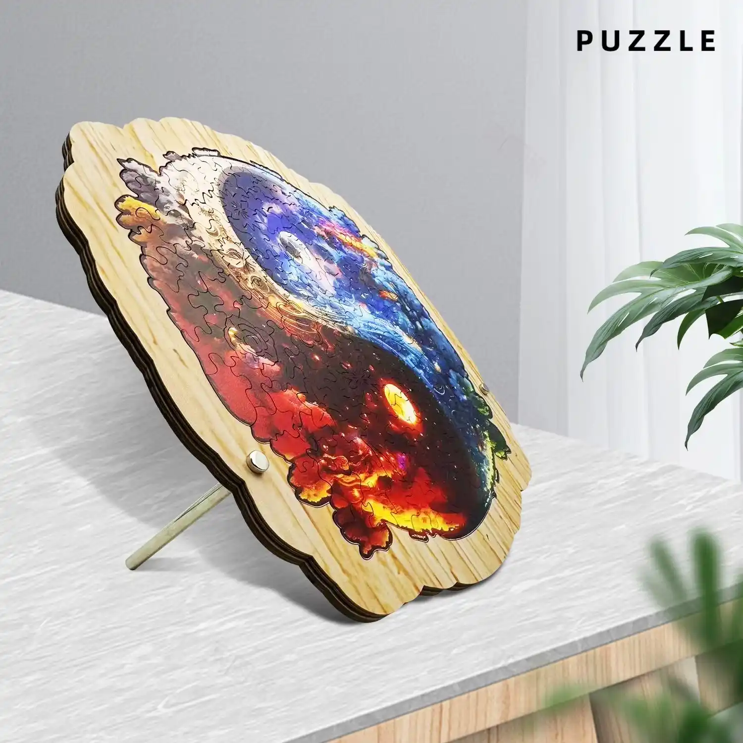 Yin Yang Moon And Tree Wooden Jigsaw Puzzle - Image 3