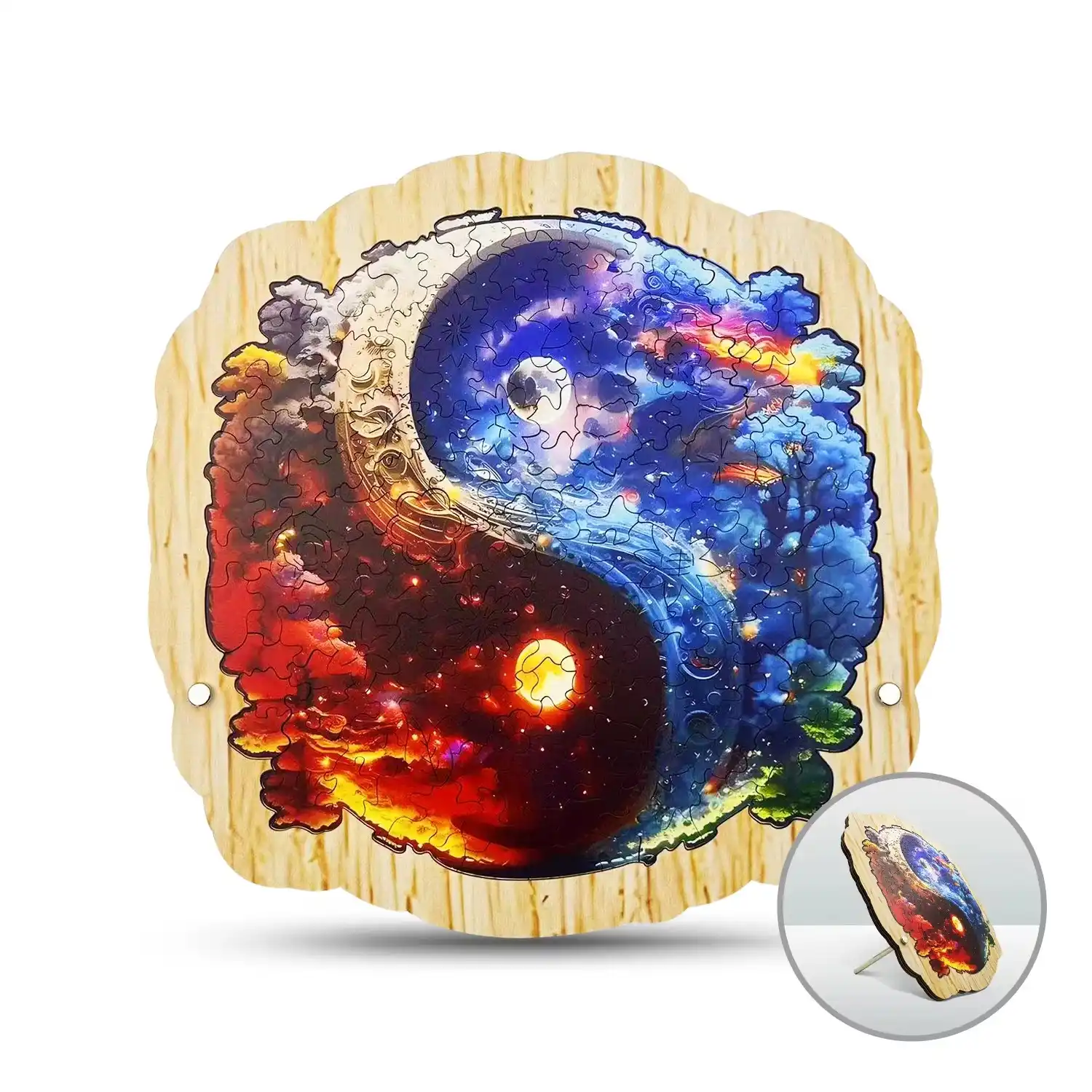 Yin Yang Moon And Tree Wooden Jigsaw Puzzle - Image 2
